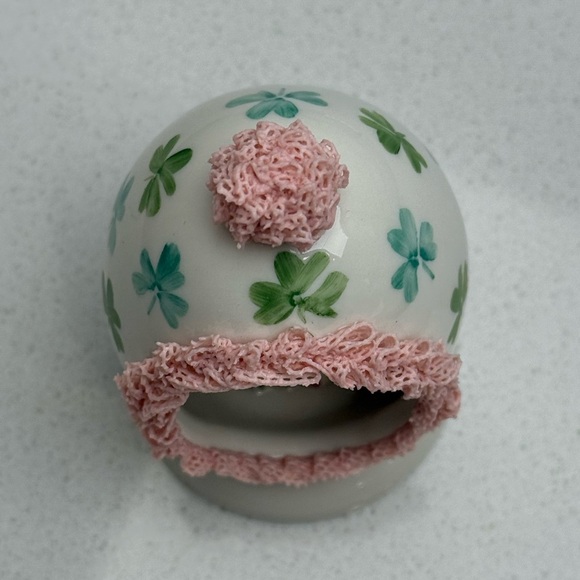 Vintage Irish Dresden Porcelain Pink Lace Easter Egg Bunny Bunnies Rabbits - Picture 7 of 10